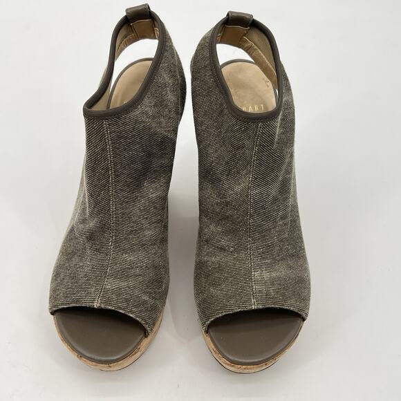 Stuart Weitzman Glove Tan Stretch Wedge Slingback Sandal Size 8M Cork Peep Toe - Picture 2 of 12